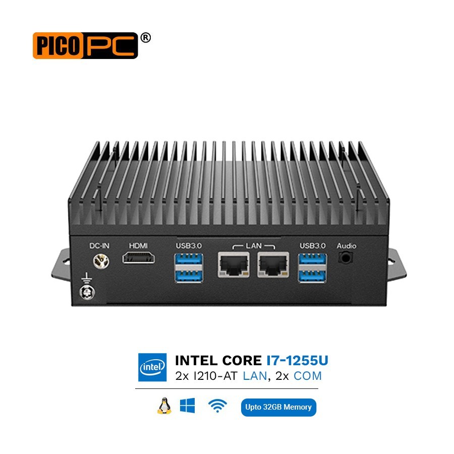 12th Gen Intel® i7-1255U 2 LAN, 2 COM, 8 USB, Wifi/4G WWAN Fanless Industrial Appliance