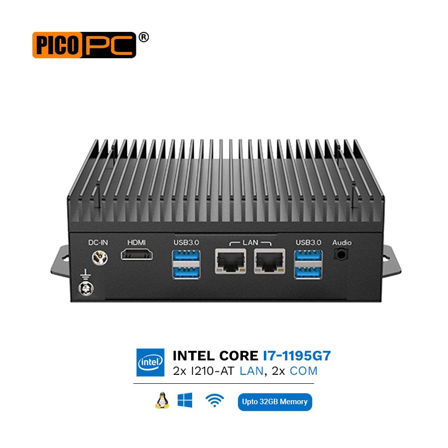 11th Gen Intel® i7-1195G7 2 LAN, 2 COM, 8 USB, Wifi/4G WWAN Fanless Industrial Appliance