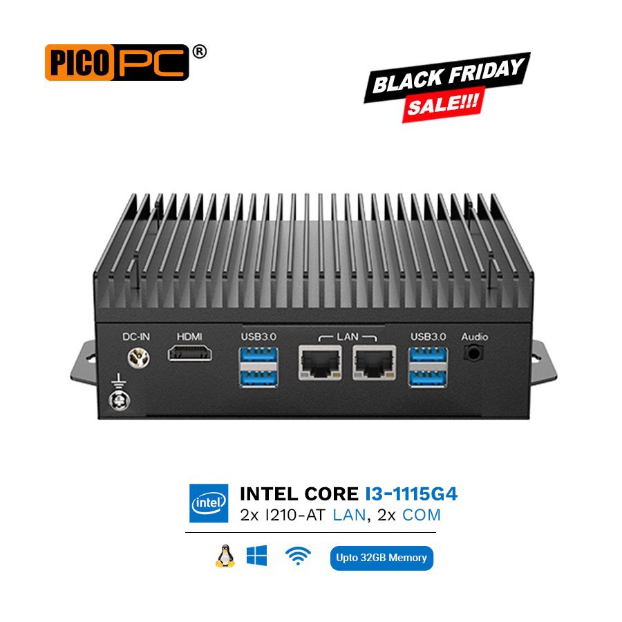 11th Gen Intel® i3-1115G4 2 LAN, 2 COM, 8 USB, Wifi/4G WWAN Fanless Industrial Appliance