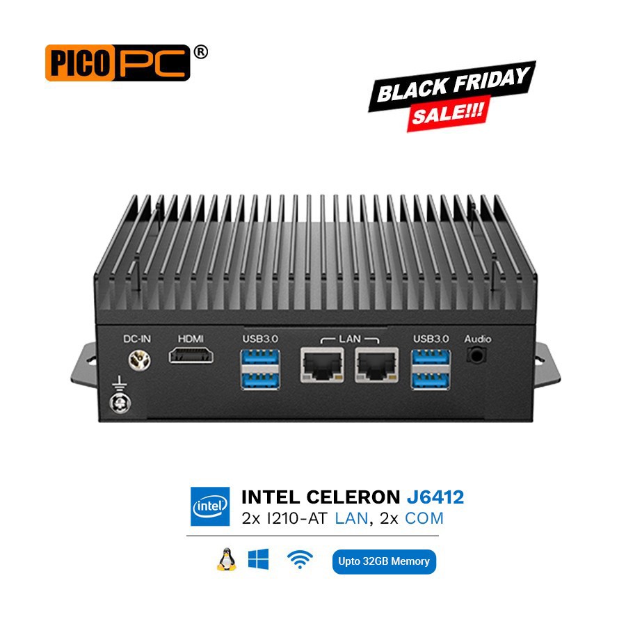 Intel® Celeron® J6412 2 LAN, 2 COM, 8 USB, Wifi/4G WWAN Fanless Industrial Appliance