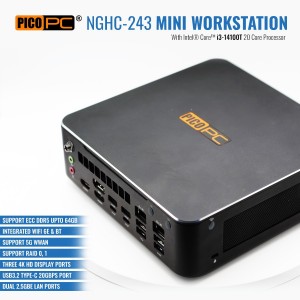 Intel® 14th Gen i3 Mini Workstation with 3x Display Dual 2.5GbE WiFi-6E 5G WWAN ECC & RAID