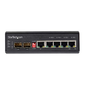 Startech Industrial 6 Port GbE 4 PoE+ RJ45, 2 SFP Rugged DIN Mountable Unmanged Switch-SWHO-010